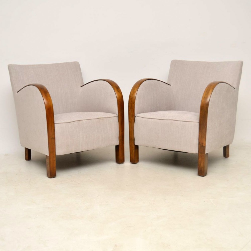 Pair of Swedish Art Deco Satin Birch Armchairs 