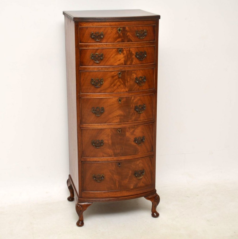 Slim Antique Mahogany Bow Front Chest of Drawers