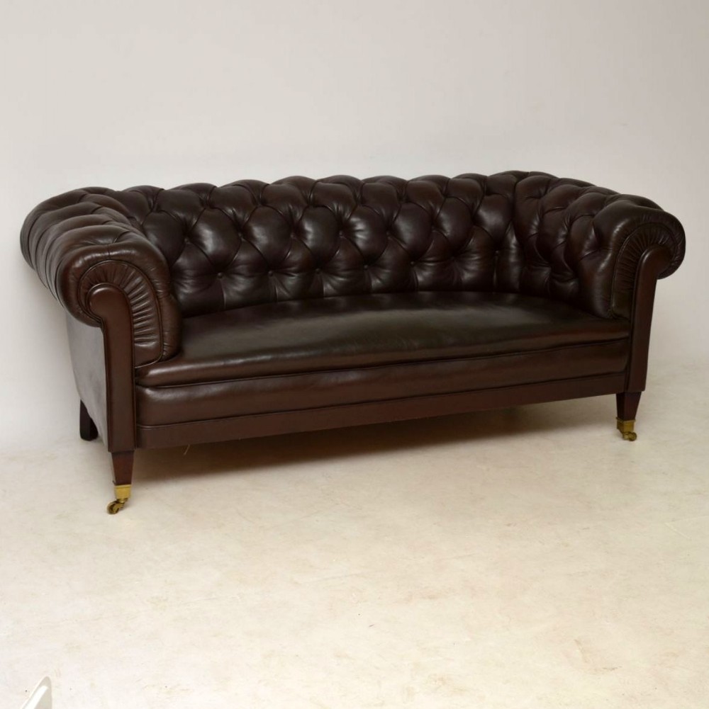 Antique Swedish Leather Chesterfield Sofa