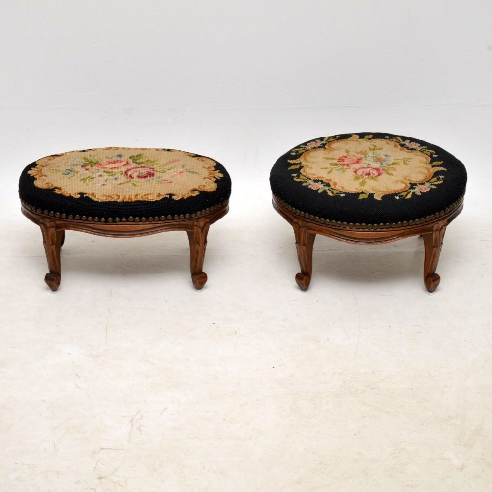 Pair of Antique French Needlepoint Foot Stools 