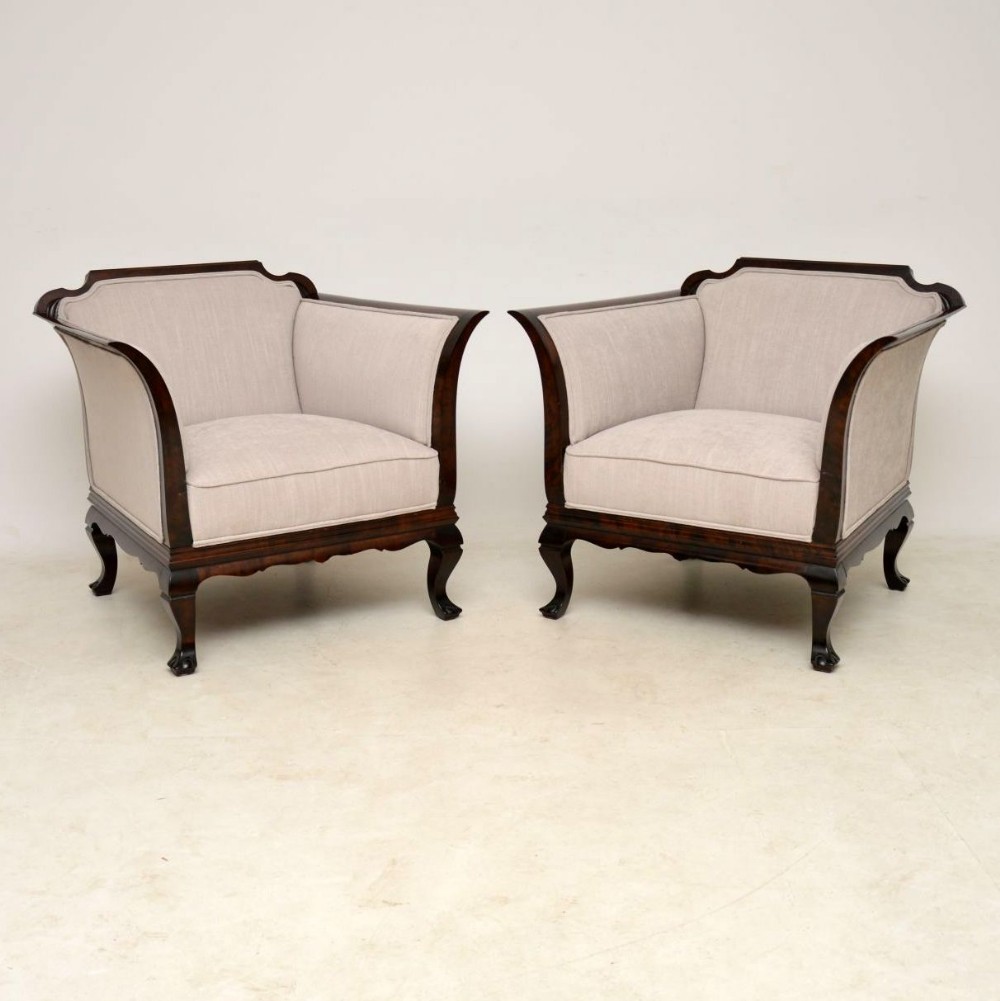 Pair of Antique Swedish Satin Birch Armchairs 