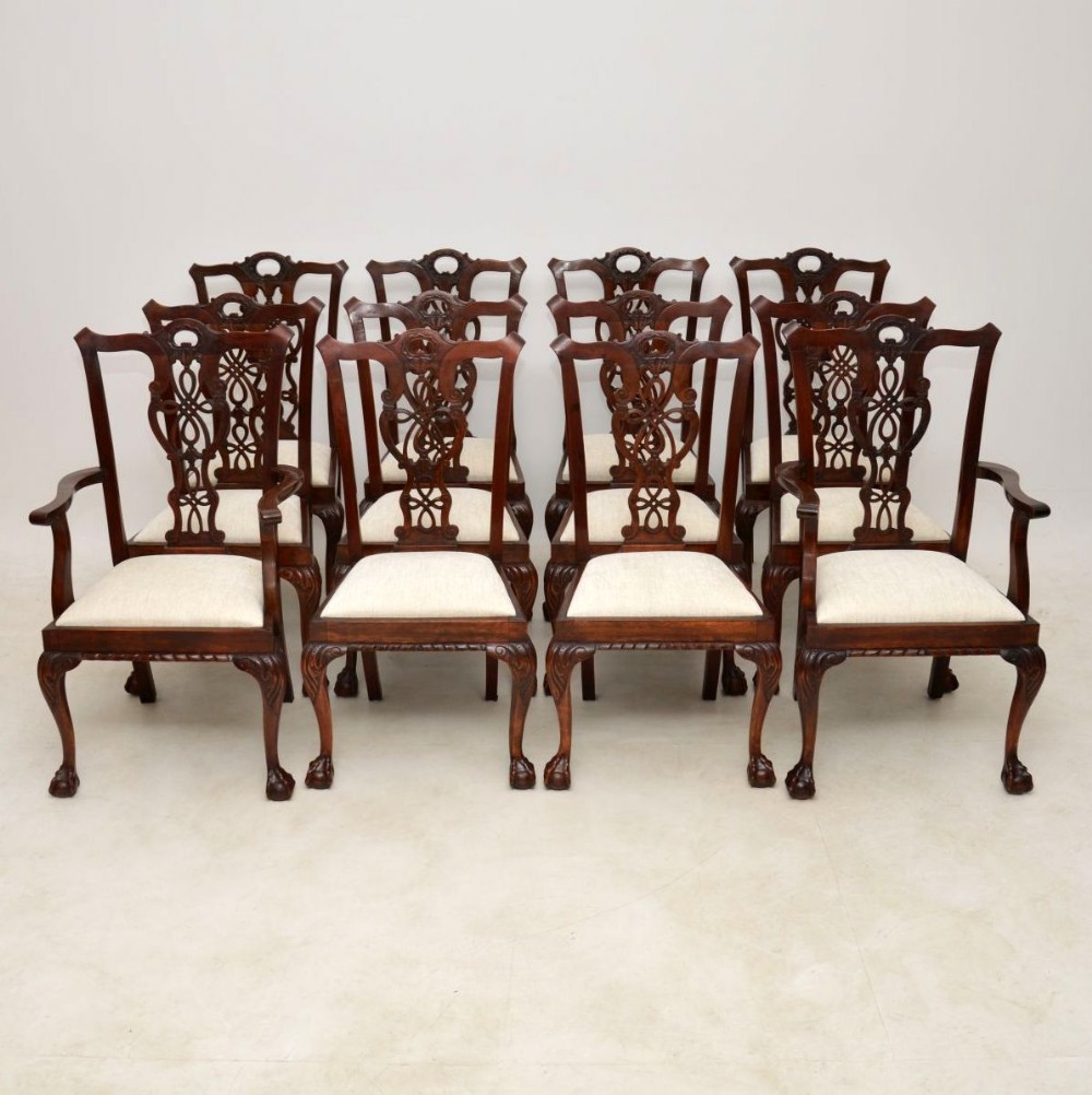 Set of 12 Antique Mahogany Chippendale Style Dining Chairs
