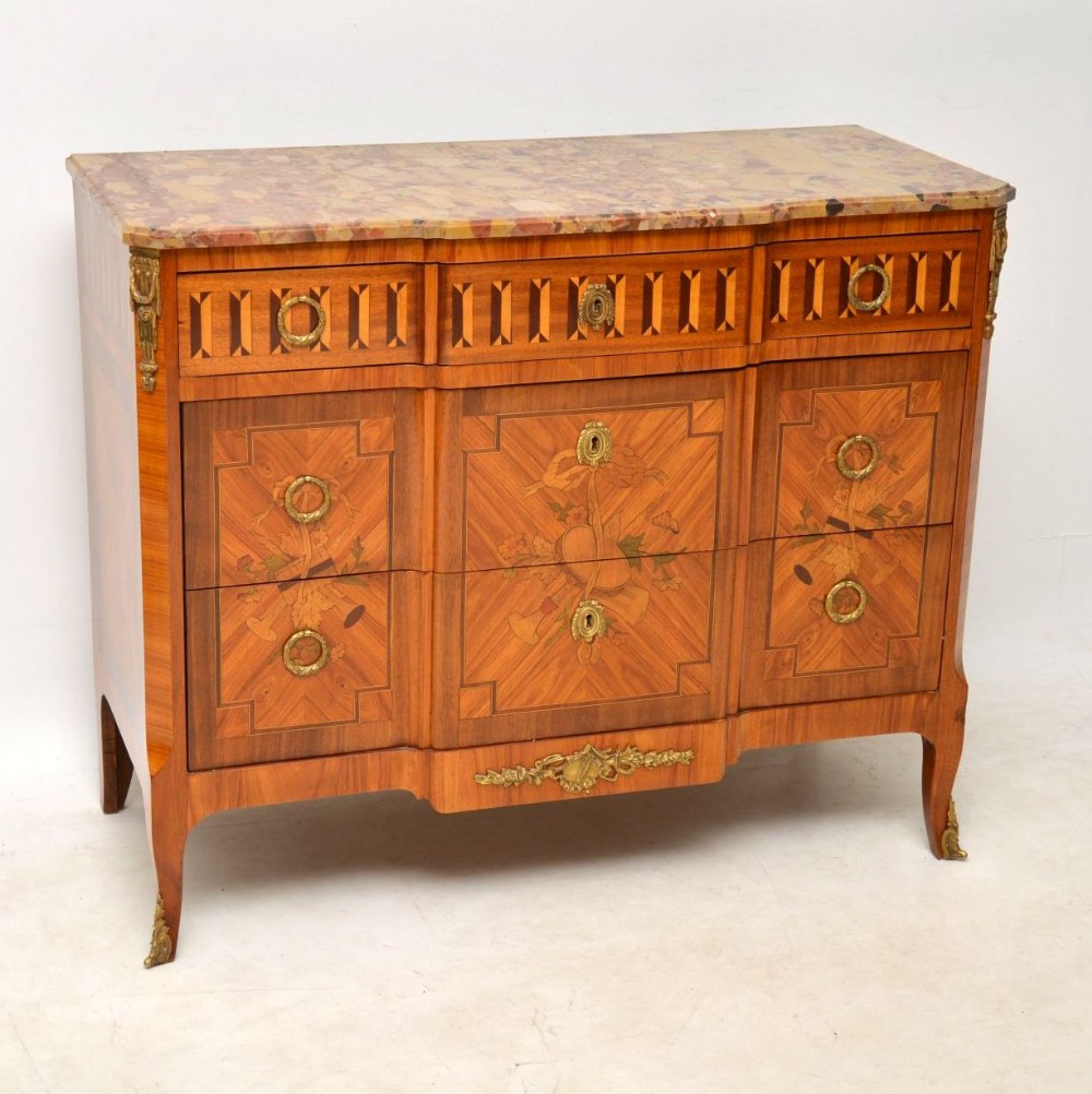 Antique French Marble Top Inlaid Commode