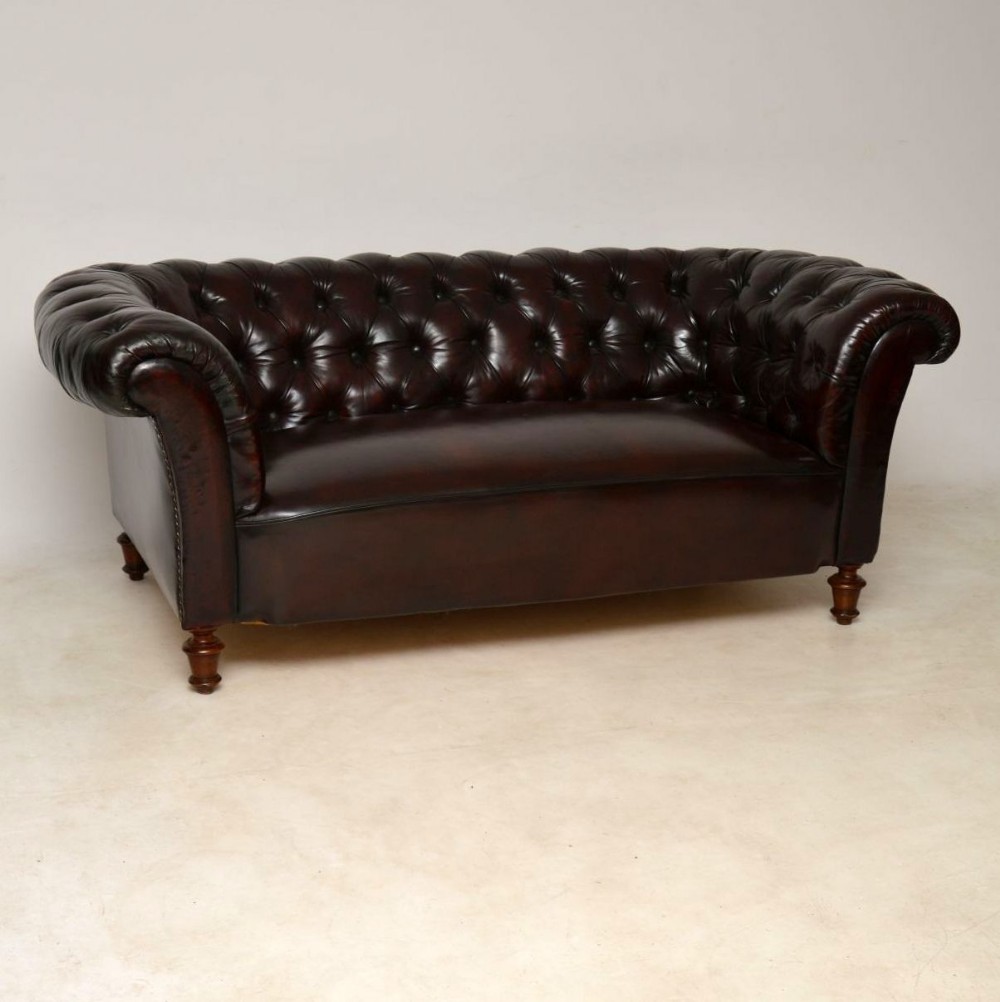 Antique Swedish Leather Chesterfield Sofa