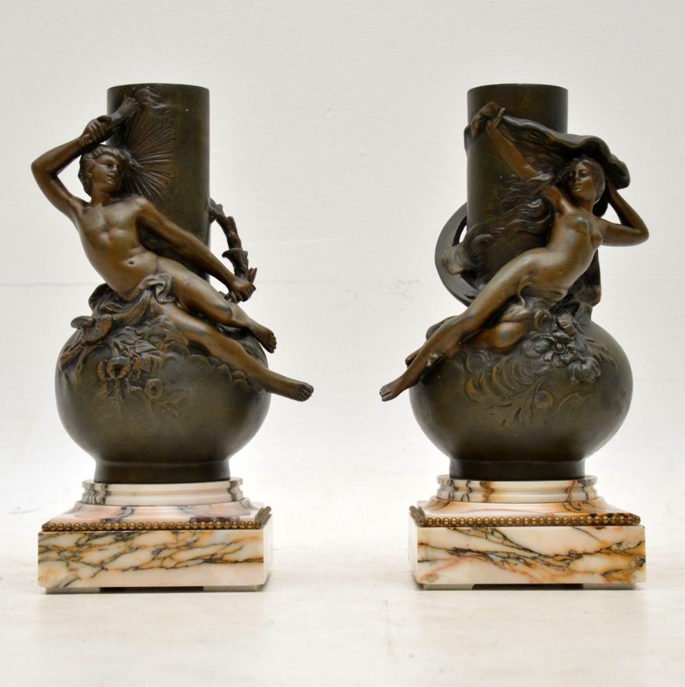 Pair of Antique French Bronze Urns by L. Moreau
