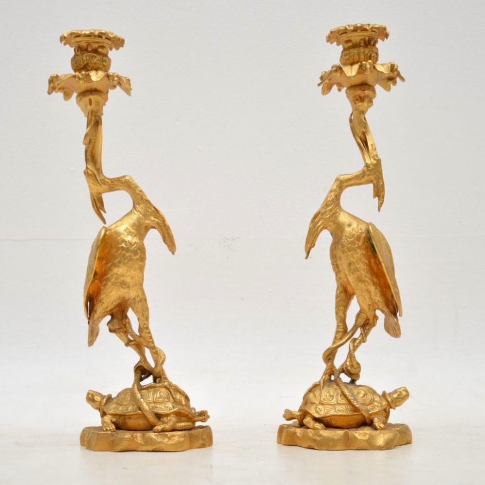 Pair of Antique Gilt Bronze Candlesticks 
