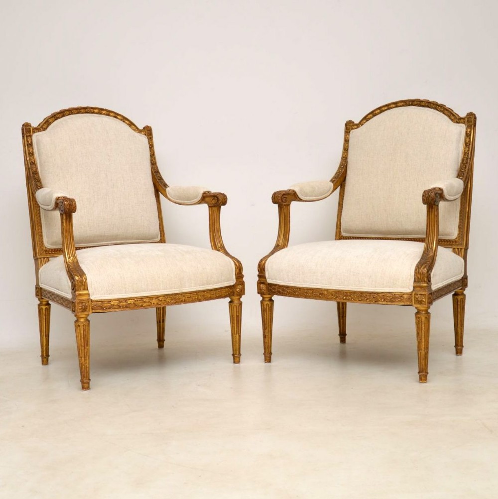 Pair of Antique French Gilt Wood Armchairs