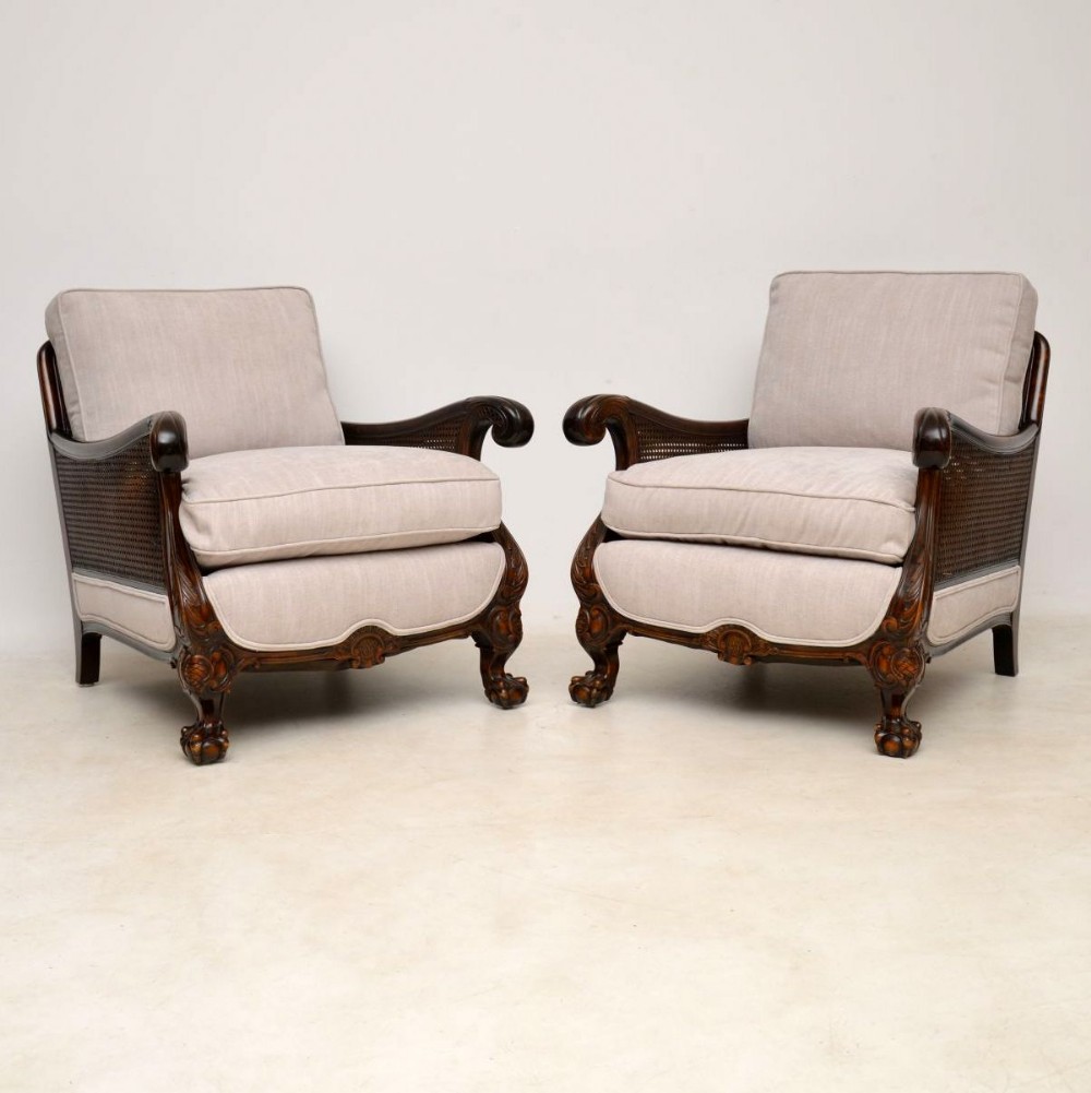  Pair of Antique Swedish Satinbirch Bergere Armchairs 