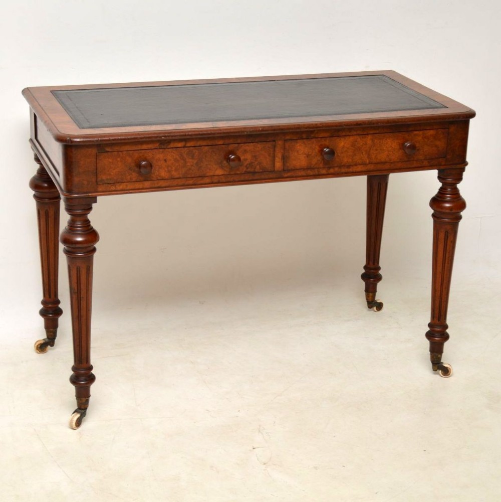 Antique Victorian Burr Walnut Leather Top Writing Table