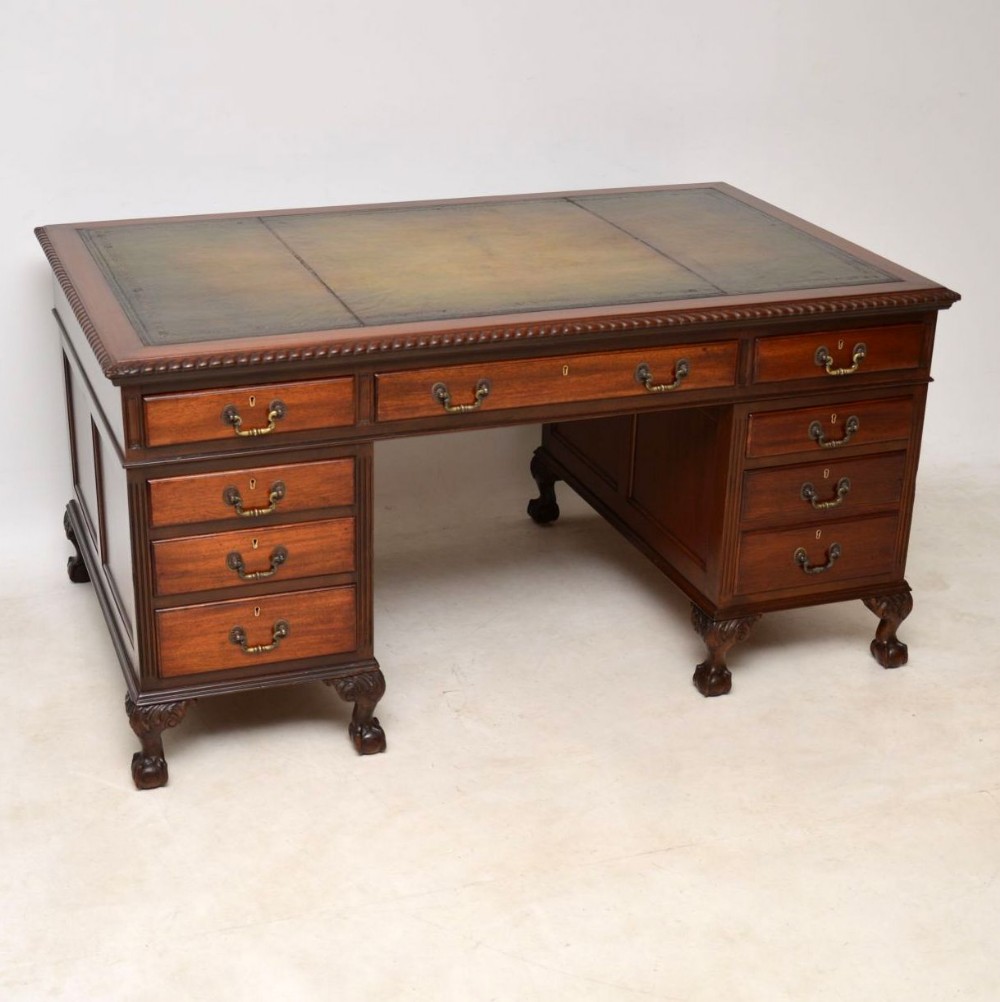 Antique Mahogany Leather Top Pedestal Desk 