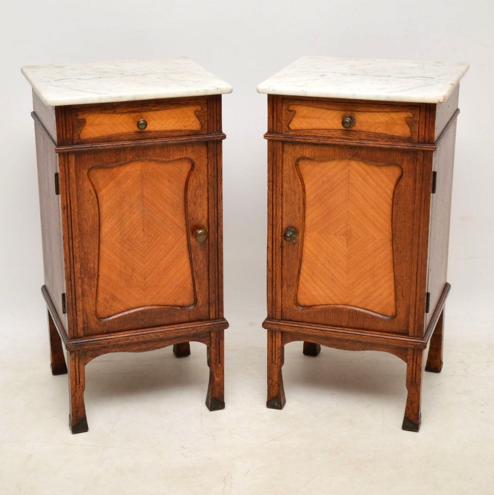 Pair of Antique French Marble Top Bedside Cabinets 