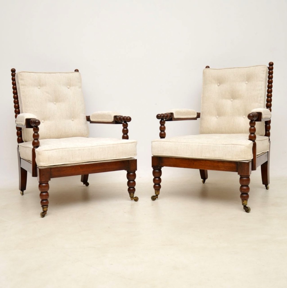 Pair of Antique William IV Mahogany Bobbin Armchairs