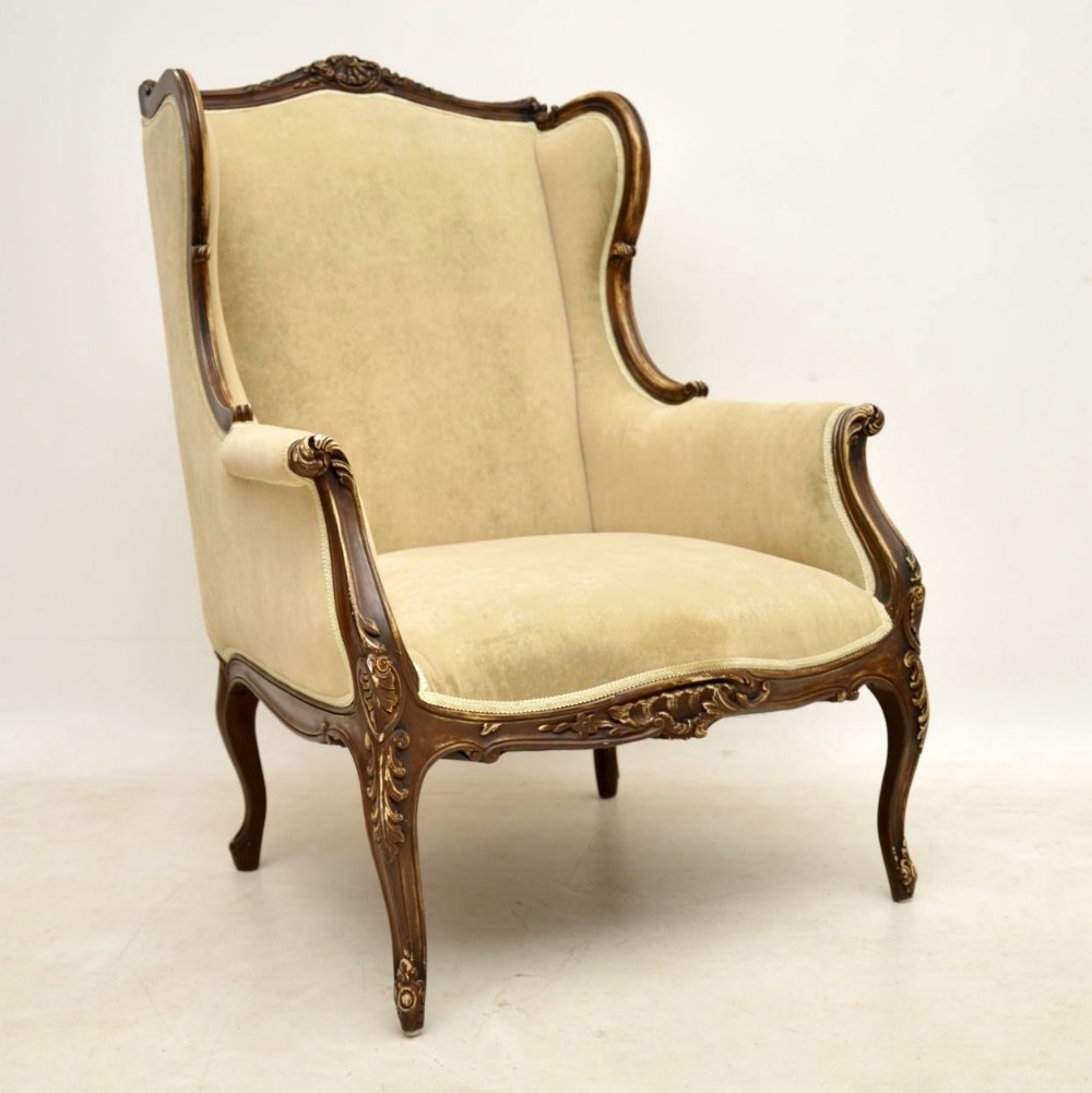  Antique French Distressed Painted Wing Armchair