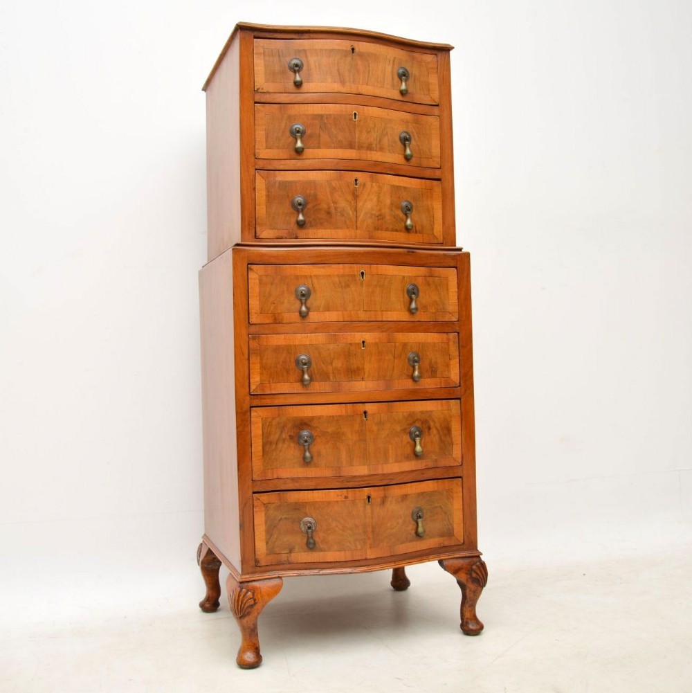  Small Antique Figured Walnut Chest on Chest
