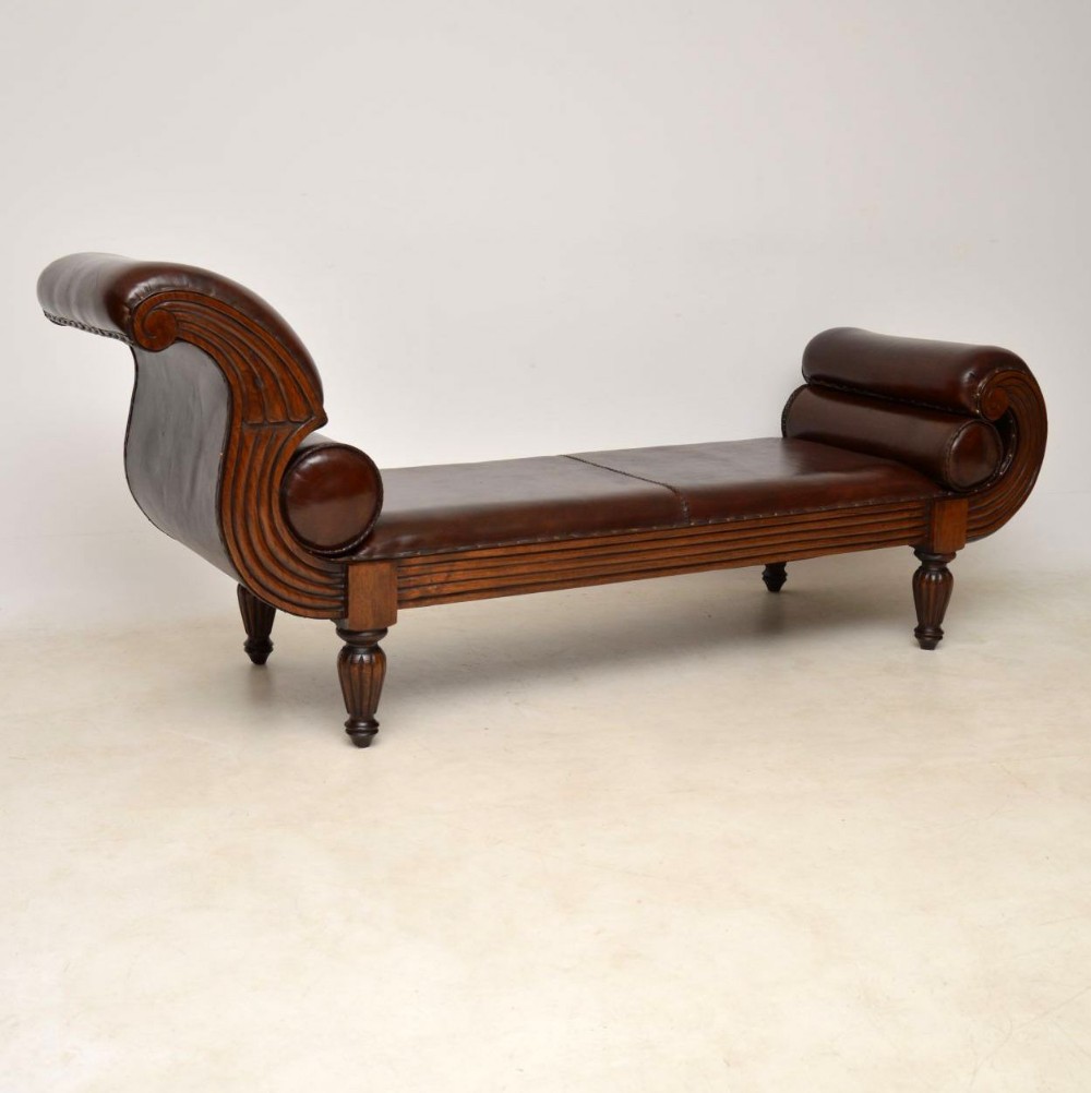 Antique Swedish Leather Chaise Lounge