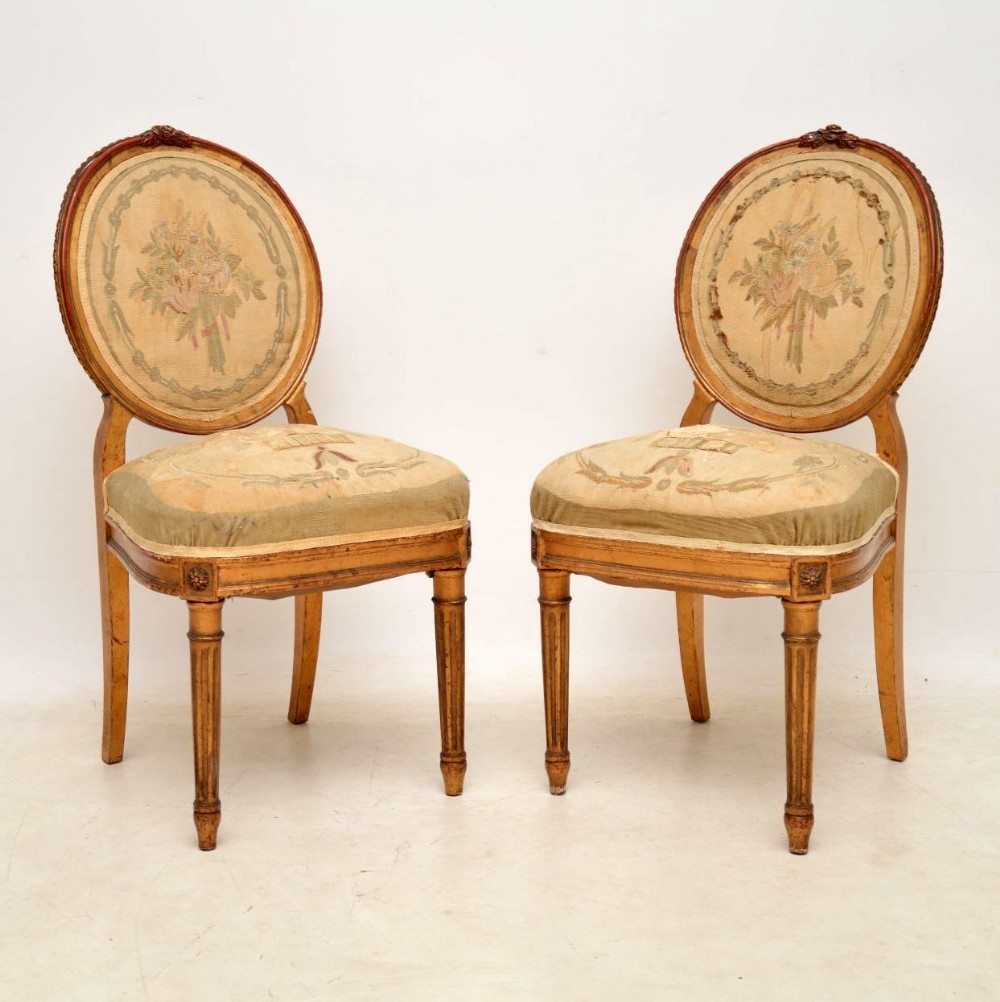 Pair of Antique French Gilt Wood Side Chairs