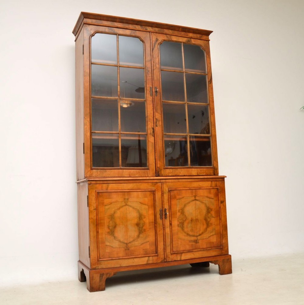 Antique Figured Walnut Two Section Bookcase