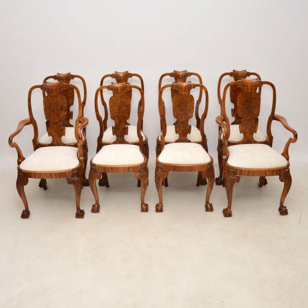 Set of 8 Antique Walnut Queen Anne Dining Chairs