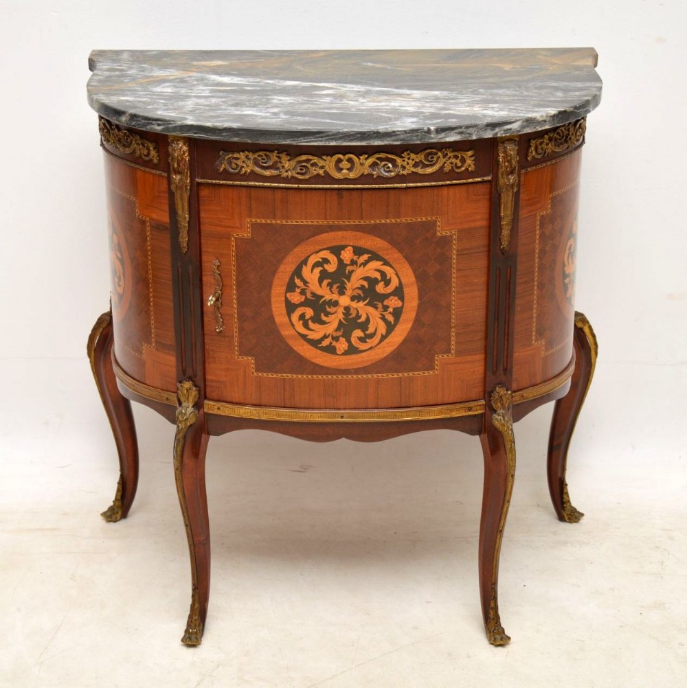Antique French Inlaid Marble Top Cabinet