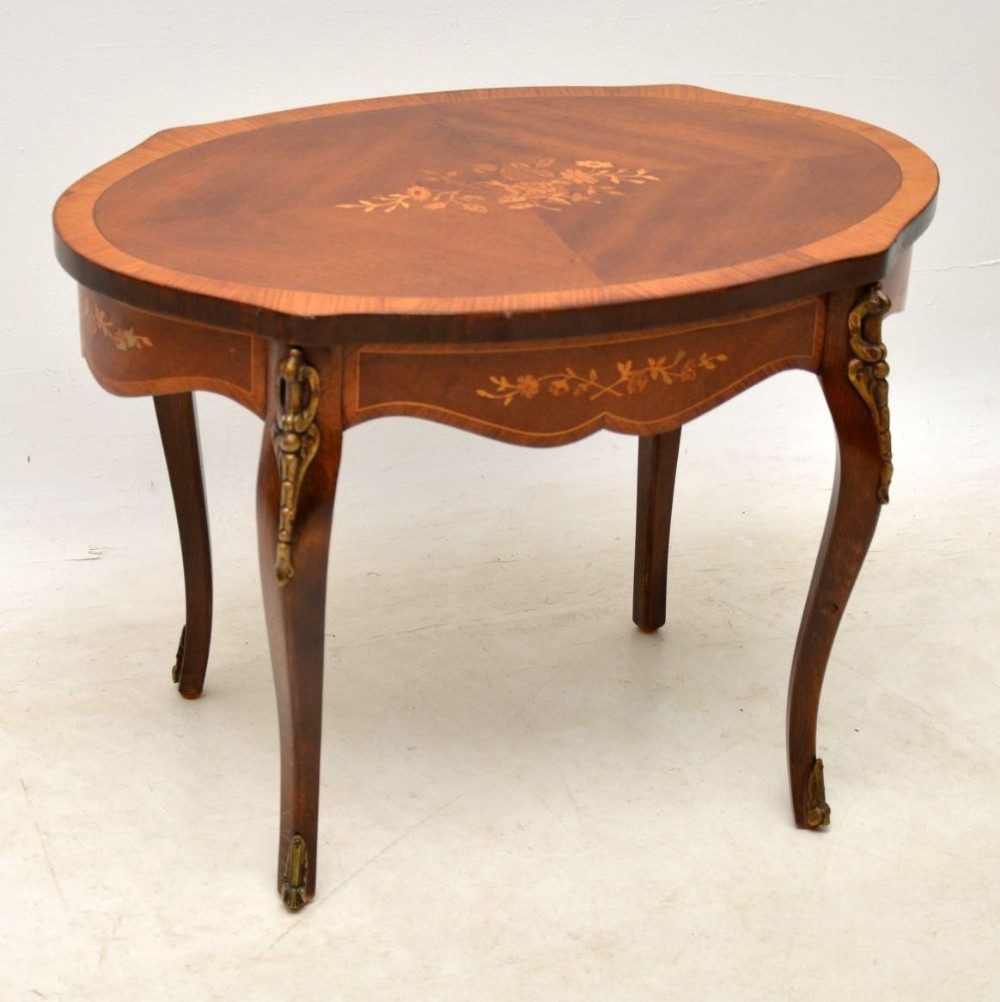  Antique French Inlaid Walnut Coffee Table With Marquetry