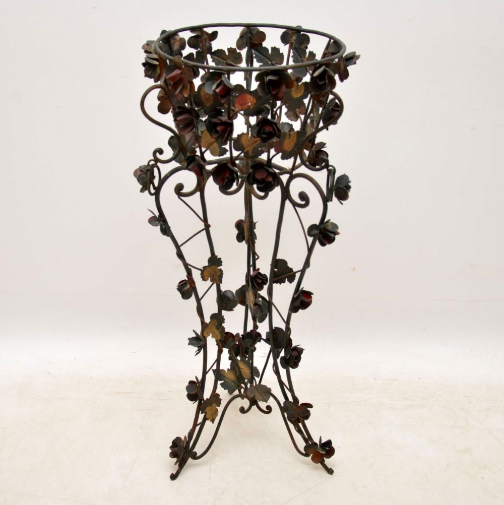 Antique Painted Wrought Iron Jardiniere Plant Stand