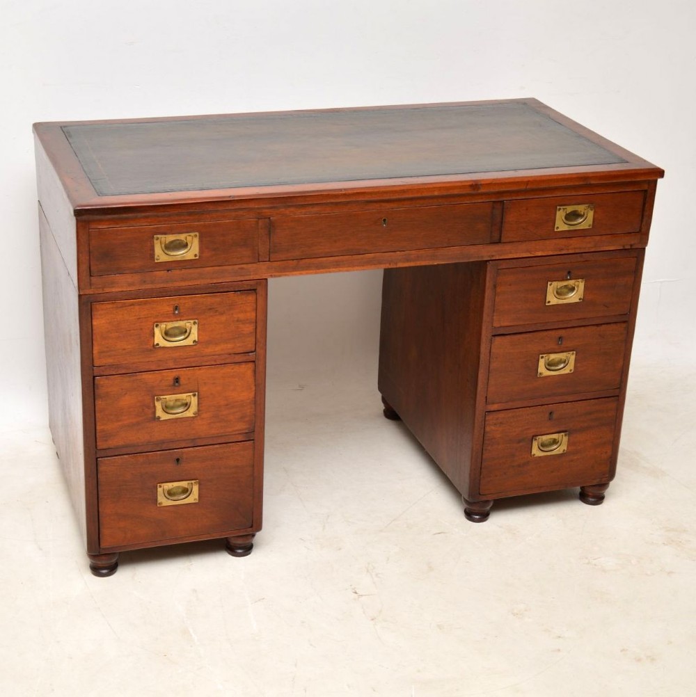  Antique Mahogany & Leather Military Campaign Desk 