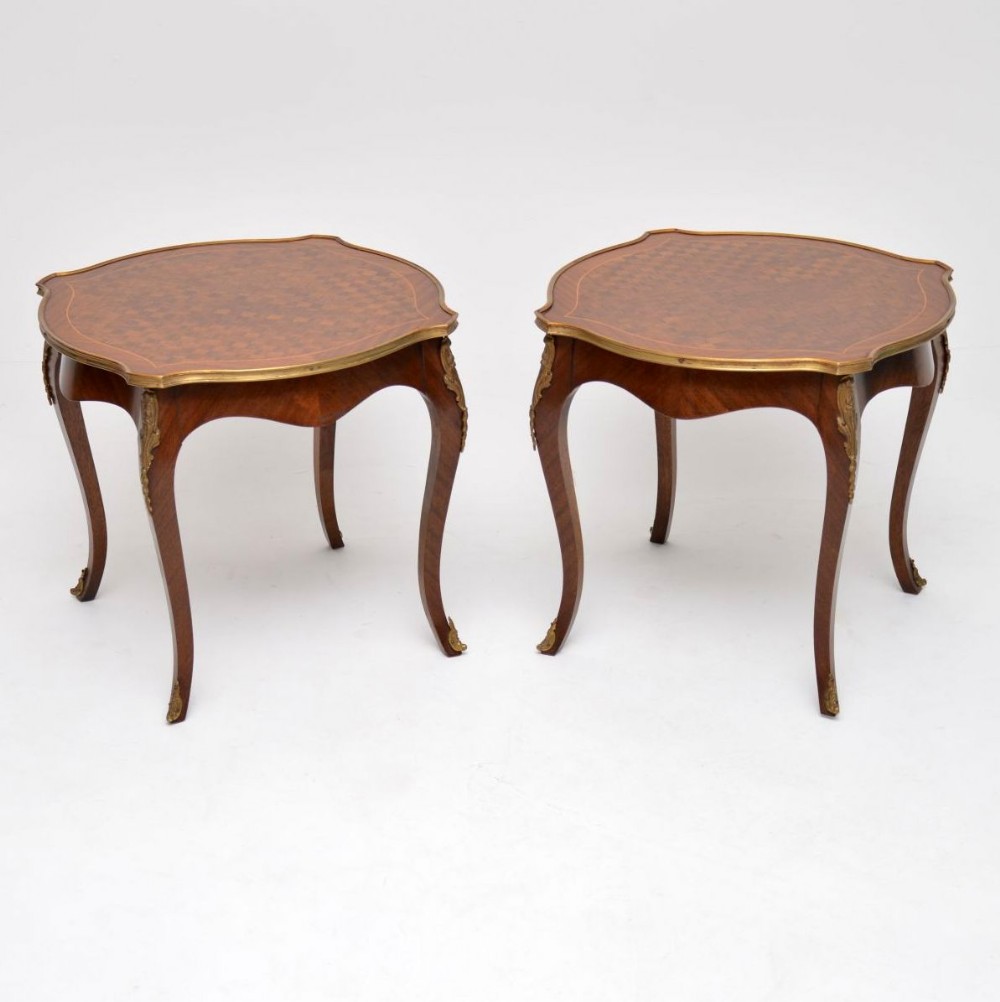 Pair of Antique French Parquetry Top Side Tables