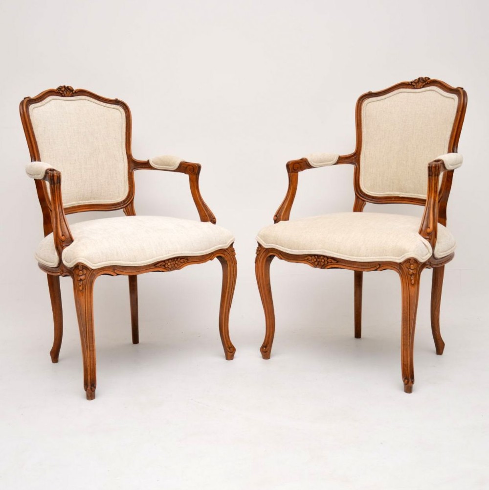 Pair of Antique French Walnut Salon Armchairs 