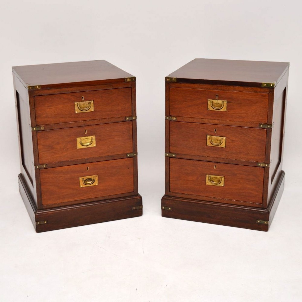 Pair of Antique Mahogany Military Campaign Bedside Chests