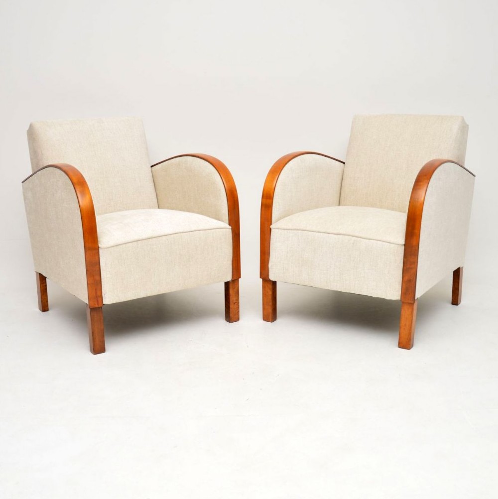  Pair of Swedish Art Deco Satin Birch Armchairs