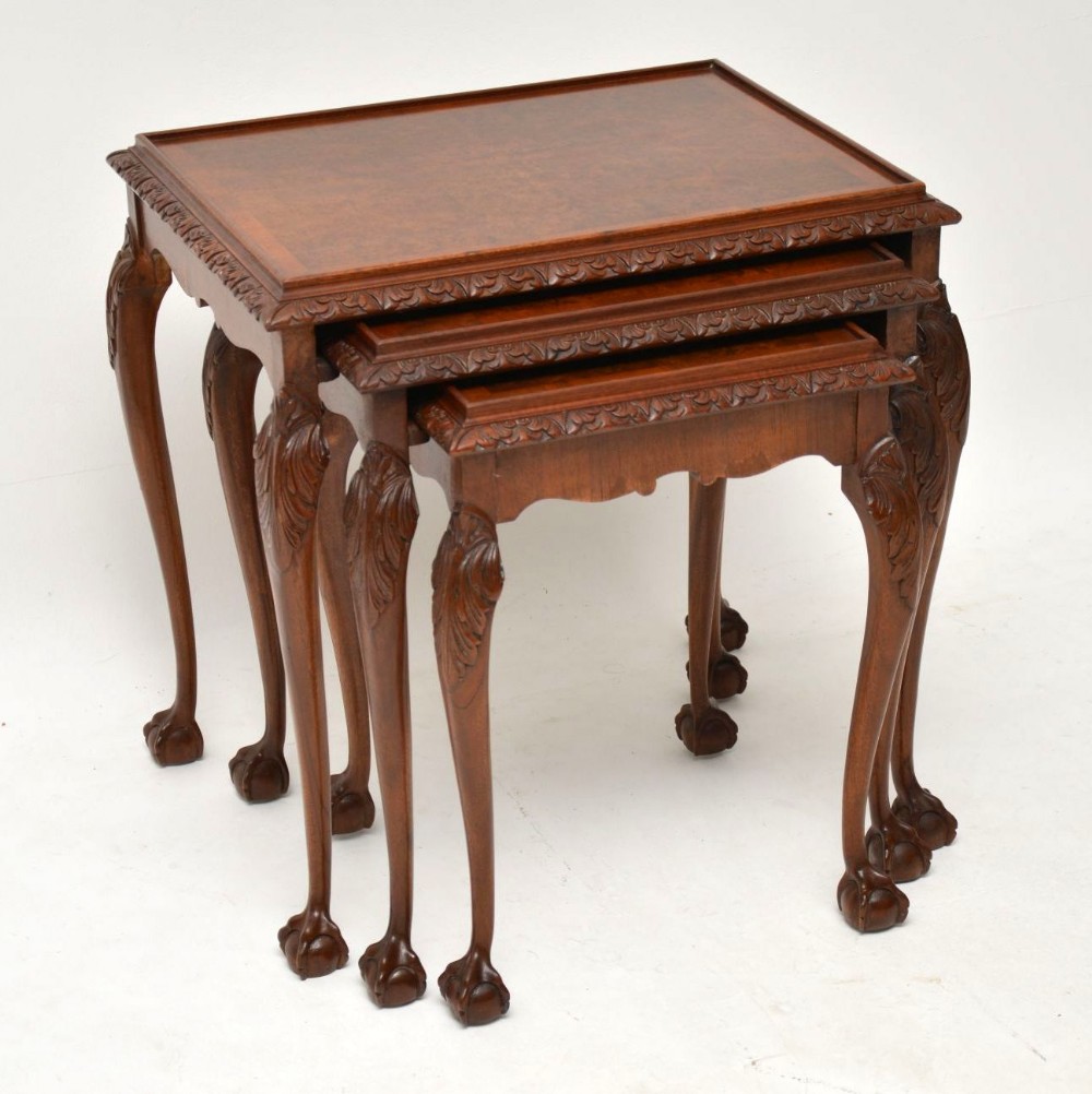  Antique Burr Walnut Nest of Three Tables
