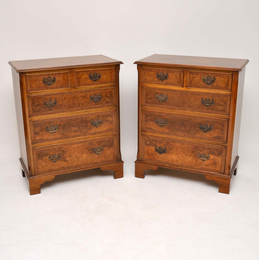 Pair of Antique Georgian Style Burr Walnut Chest of Drawers 