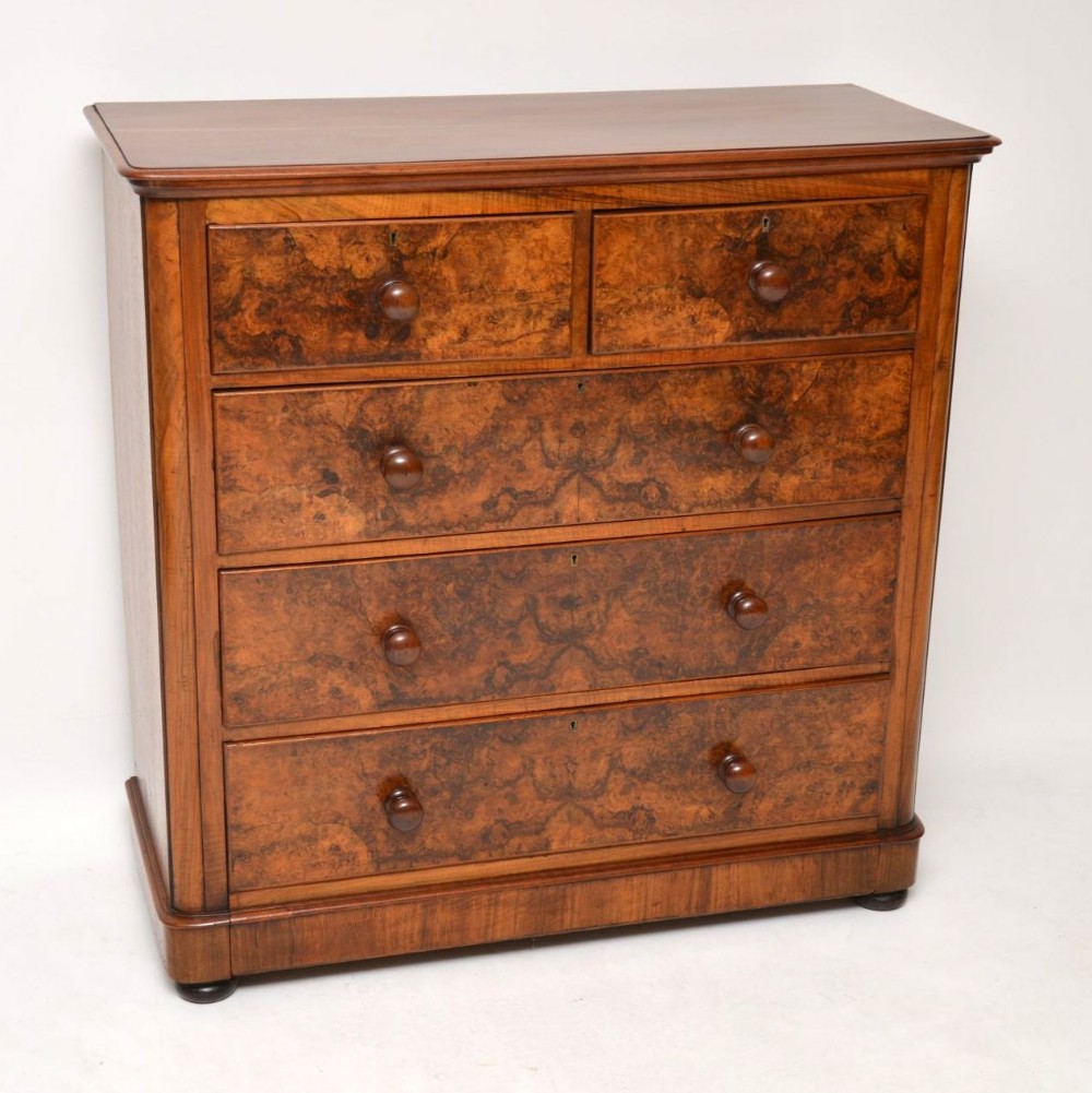 Large Antique Victorian Burr Walnut Chest of Drawers