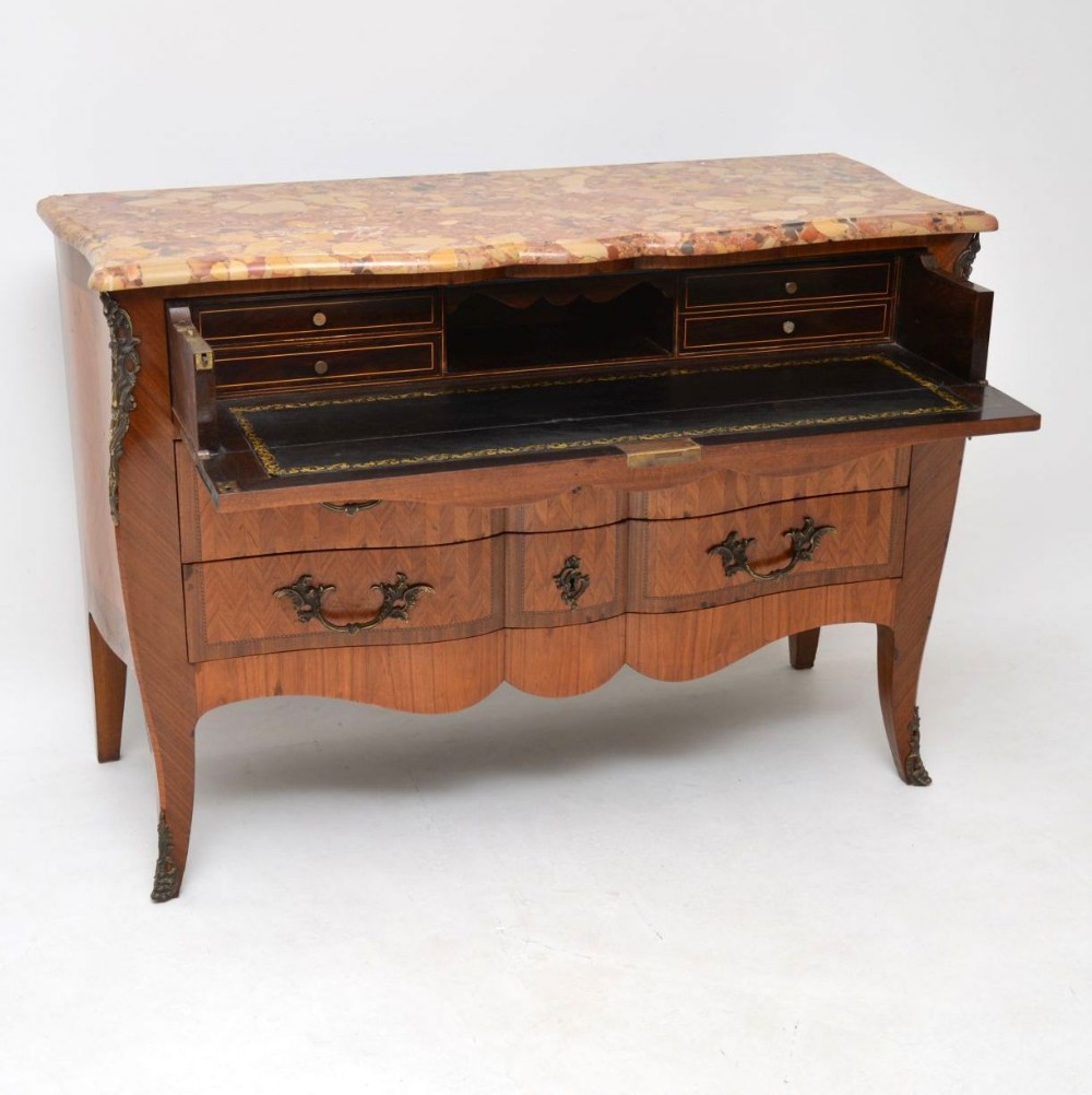 Antique French Inlaid Marble Top Secretaire Commode