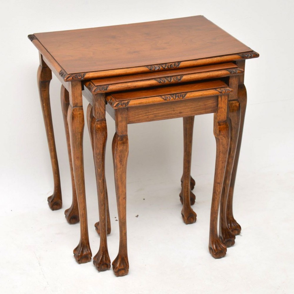  Antique Figured Walnut Nest of Three Tables