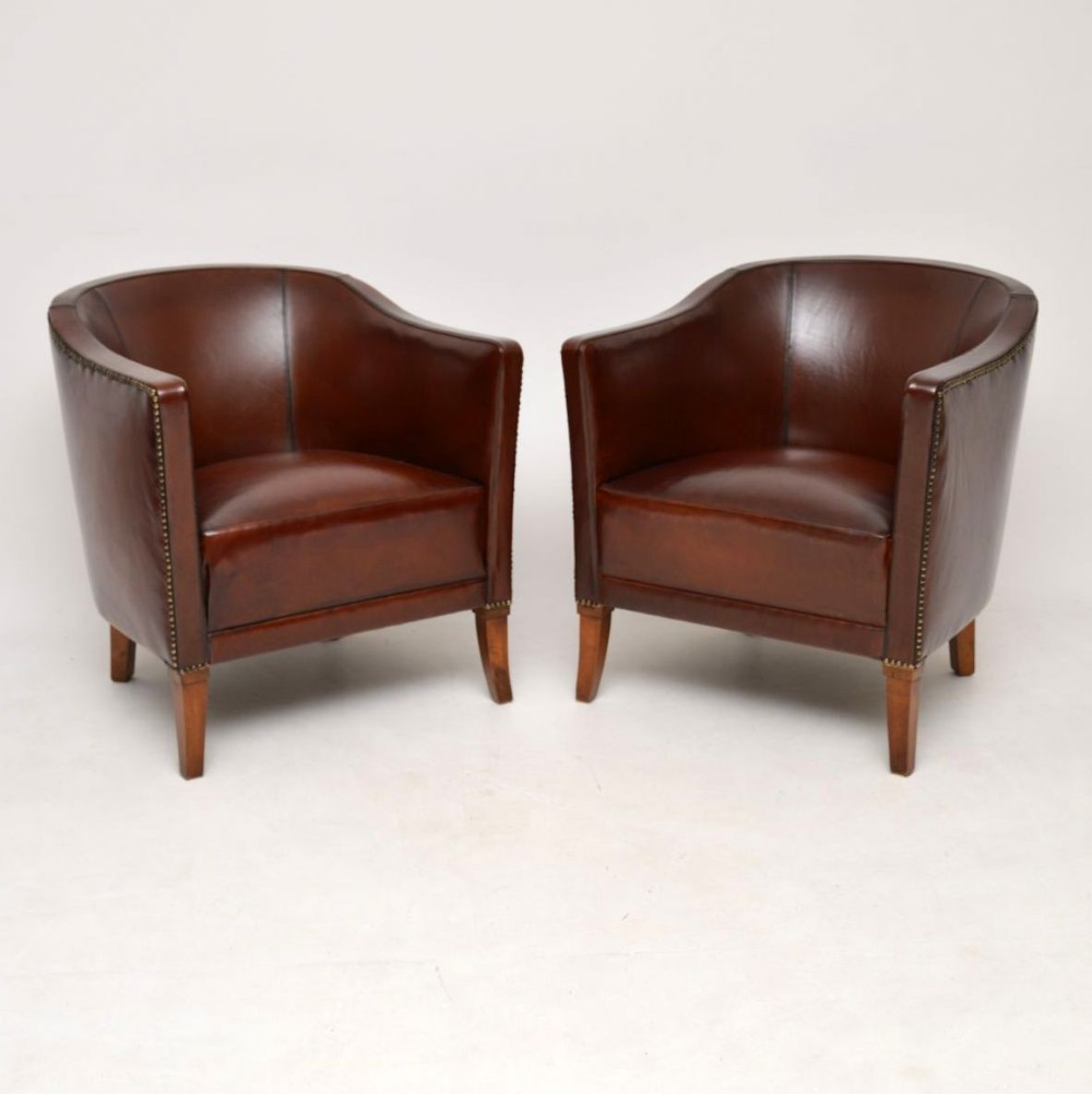 Pair of Antique Swedish Leather Armchairs