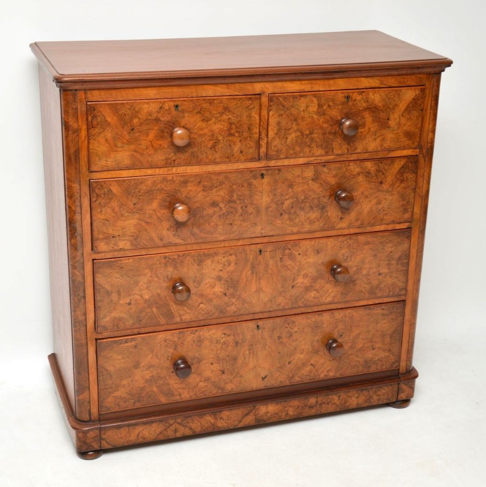 Large Antique Victorian Burr Walnut Chest of Drawers