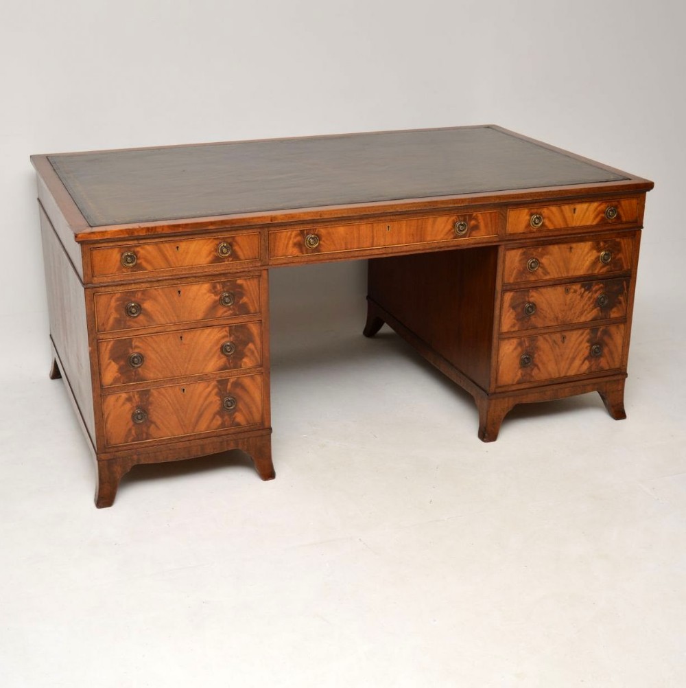 Large Antique Mahogany Leather Top Partners Desk