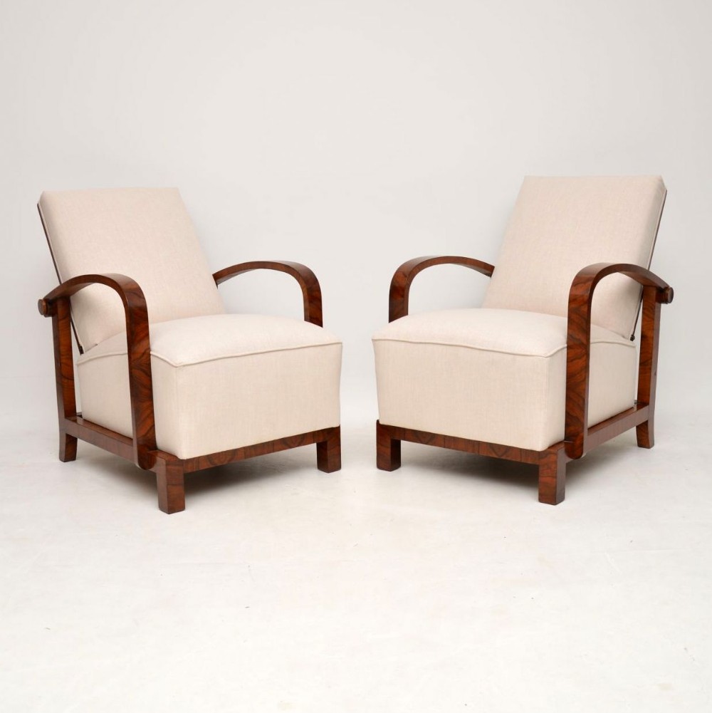 Pair of Swedish Art Deco Walnut Armchairs 