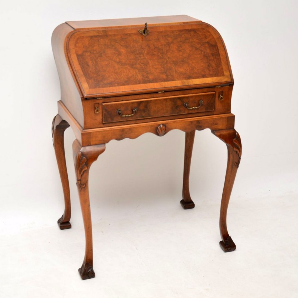Antique Burr Walnut Writing Bureau on Legs