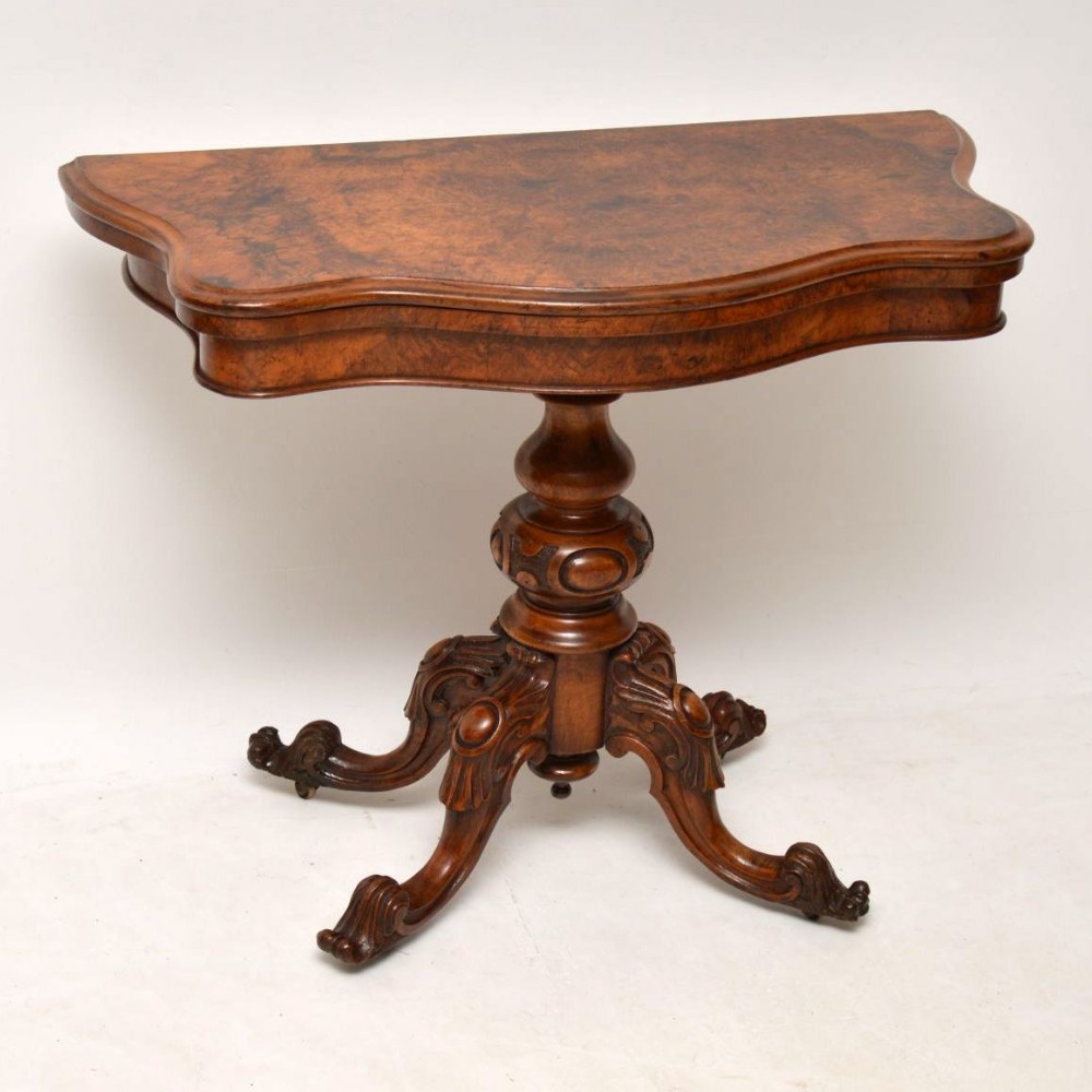 Antique Victorian Burr Walnut Card Table 