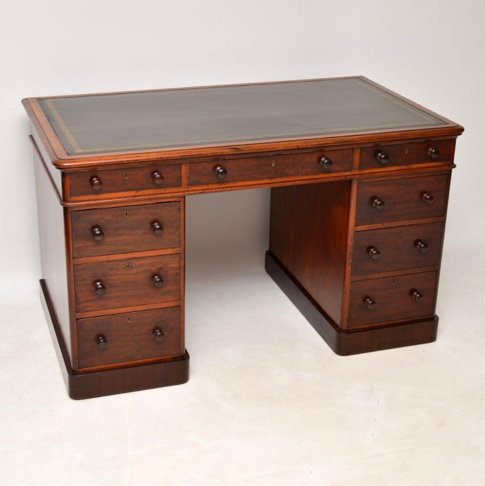  Antique Victorian Mahogany Leather Top Pedestal Desk