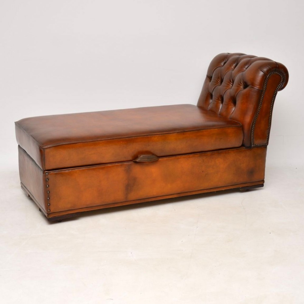 Antique Victorian Leather Chaise Lounge Ottoman