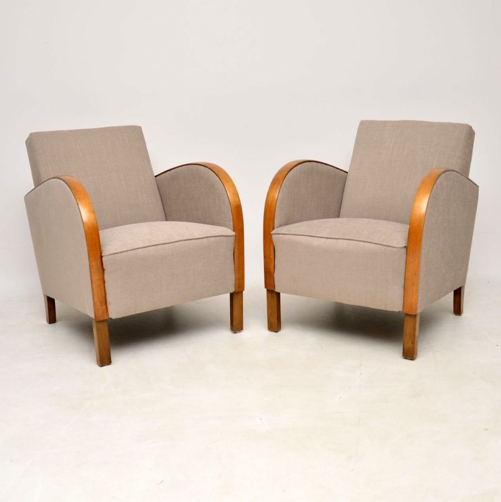  Pair of Swedish Art Deco Satin Birch Armchairs 