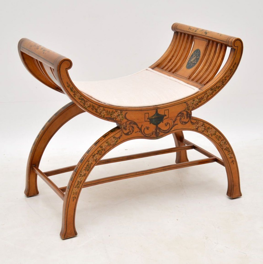 Antique Painted Satinwood Gondola Stool by Druce & Co