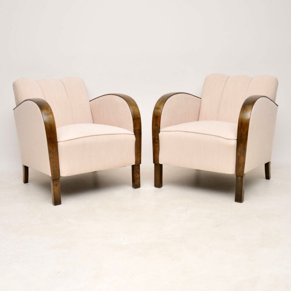 Pair of Swedish Art Deco Satin Birch Armchairs