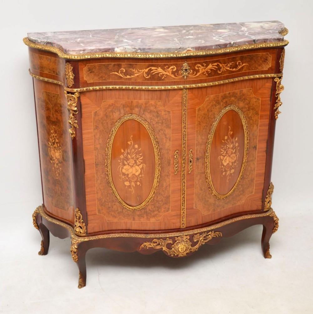 Antique French Inlaid Marble Top Cabinet