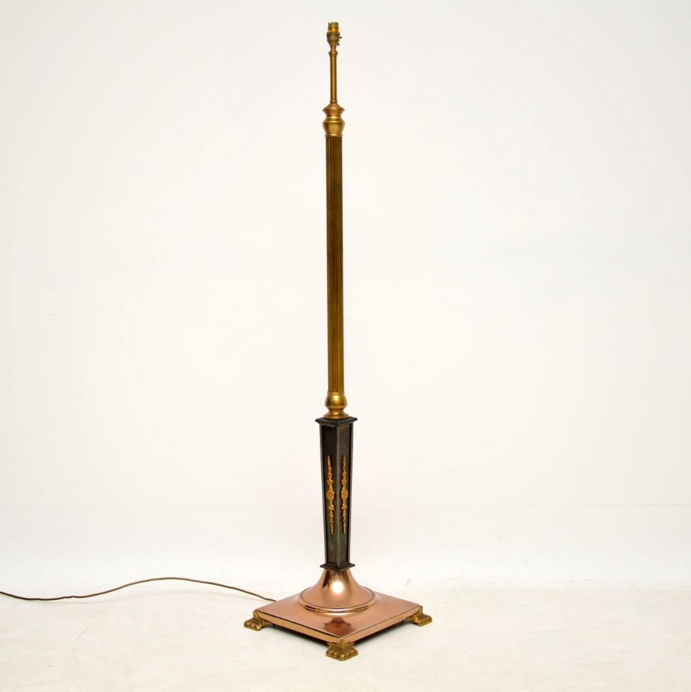 Antique French Brass, Copper & Steel Adjustable Floor Lamp