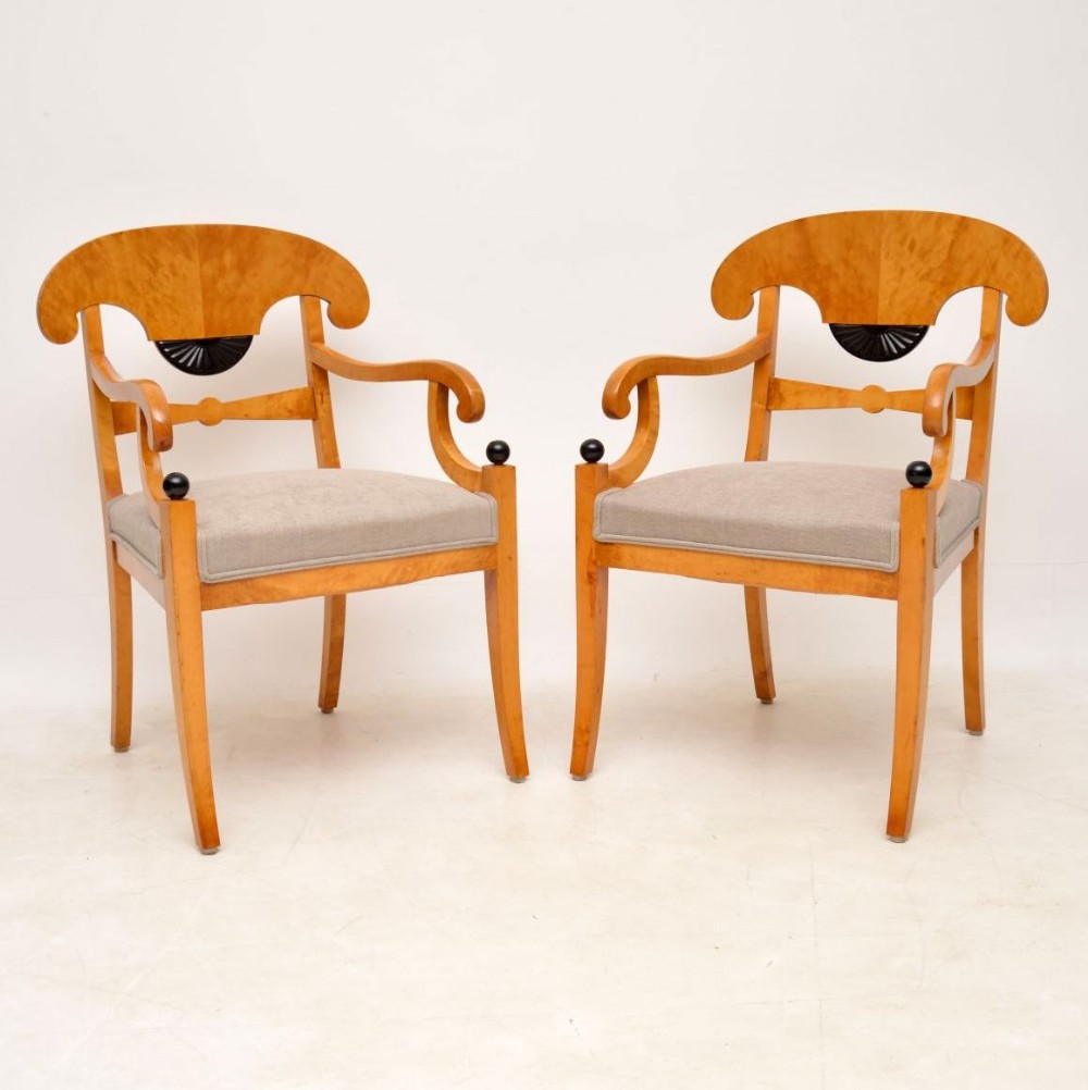 Pair of Antique Swedish Satin Birch Armchairs