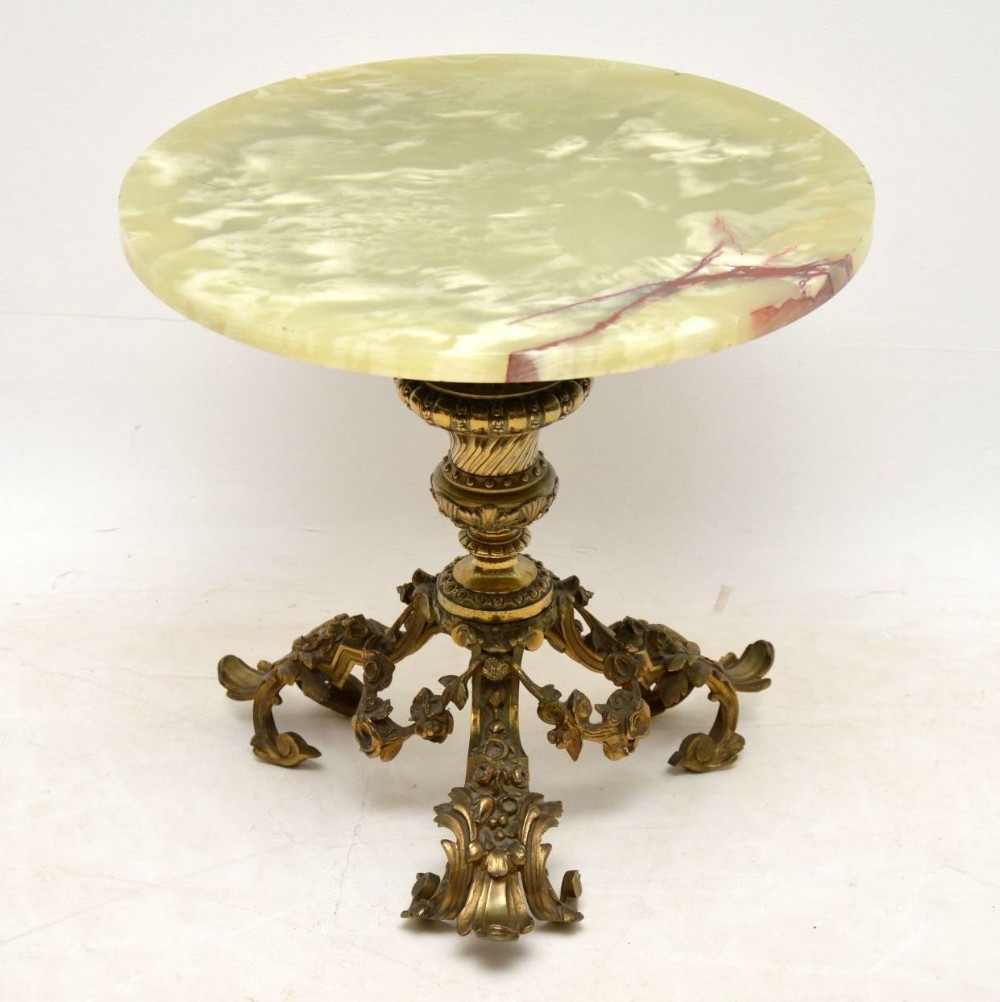 Antique French Gilt Metal & Onyx Side Table